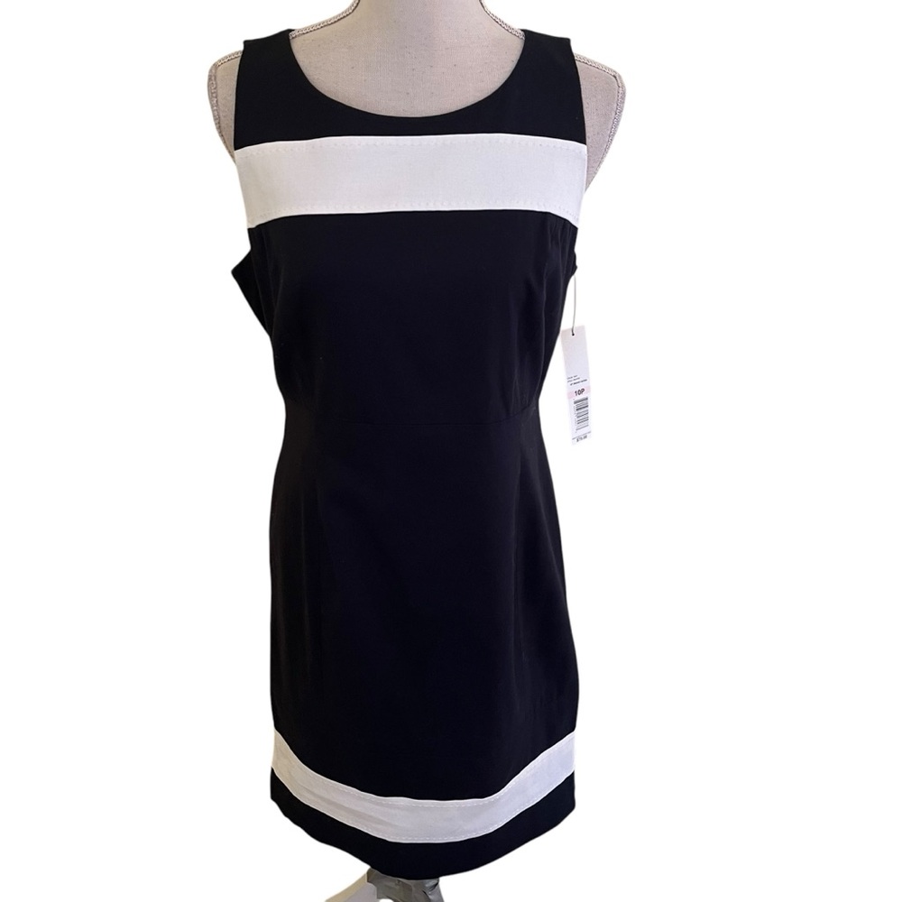 Rafaella Navy Blue/White Colorblock Sleeveless Sheath Dress 10P